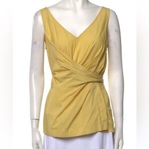 Escada Women's Size 34 Sleeveless Tie Front Wrap Blouse Cotton Blend Peridot Bow